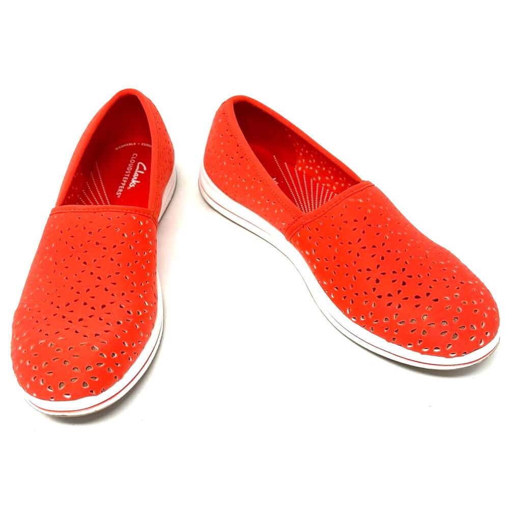 Clarks Cloudsteppers size 8 M laser cut slip on casual flats red